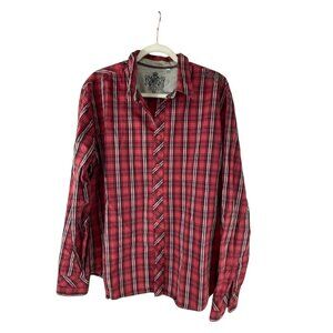 Guess Men's Slim Fit Red Plaid Button-Up Long Sleeve Shirt XL Casual Road Trip